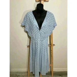 SweetSalt Modest Fashion Polka Dot Maxi Dress Light Blue and White w/pockets Siz